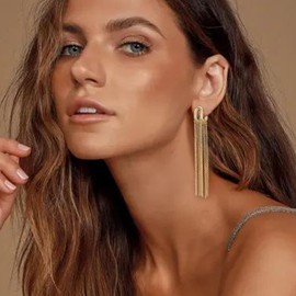 BriLove Fashion Long Tassel Fringe Earrings Chandelier Dangling Chain Dangle Drop Earring for Women Gold-Tone