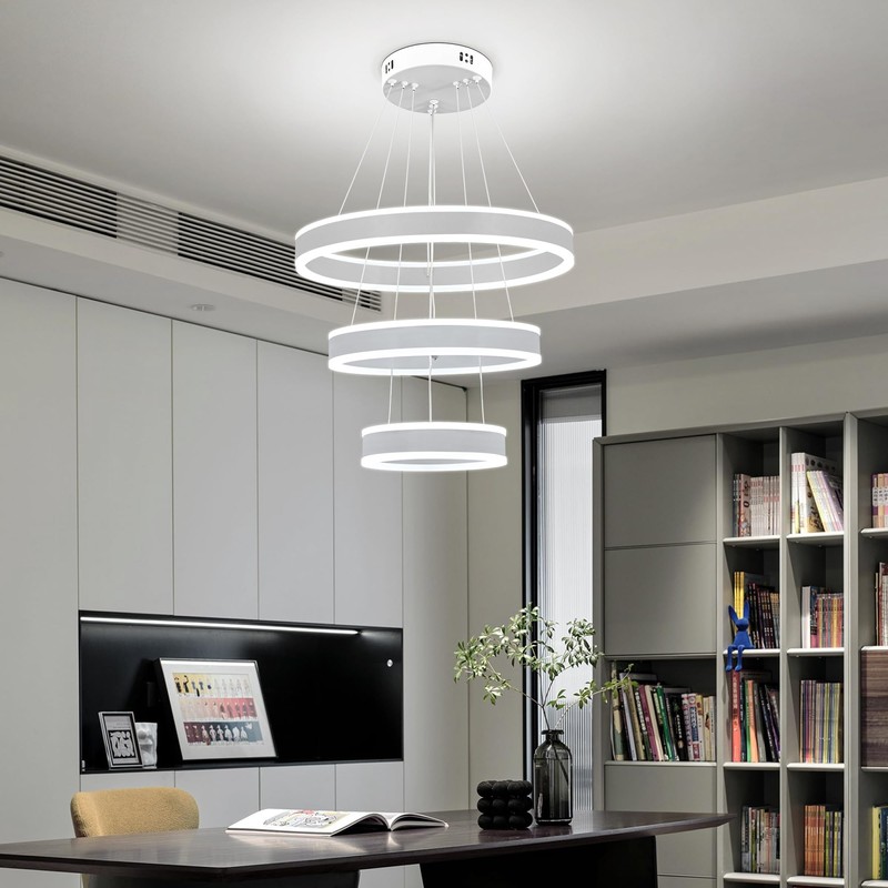 O'NEELDY Modern LED Chandeliers Adjustable Hanging White Pendant Light Fixture