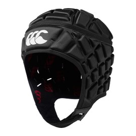 Canterbury Unisex Raze Rugby Headguard | Scrum Cap, Full Coverage | Soft-Edged Chin Strap | Designed Holes Aid Ventilation | Foam Padding Headguard, Black/True Red, S