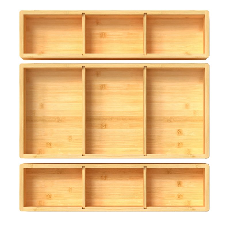 Bamboo Drawer Organizer 12.5'' X 12.5'' X 2'', Adjustable 3