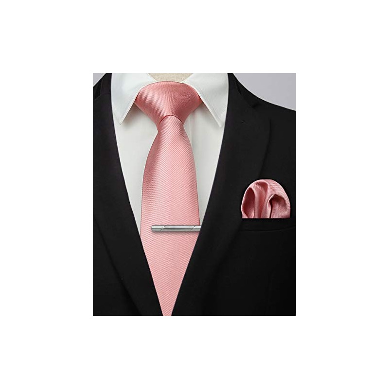 HISDERN Men's Wedding Ties and Pocket Square Tie Clip Set,