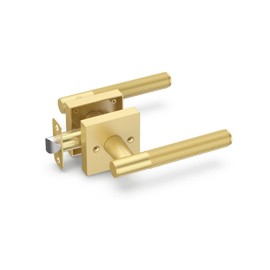 Asidrama 1 Pack Passage Gold Door Handles, Door Lever with Door Knobs Indoor for Bedroom or Bathroom, Heavy Duty Brushed Gold Door Handles Interior with Locks for Left Right Sided Doors