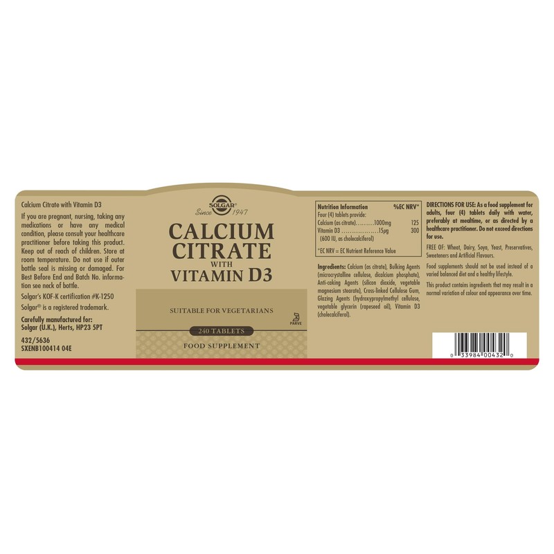 SOLGAR Solgar Calcium Citrate with Vitamin D3 - Healthy Bones