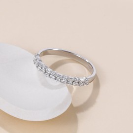 EAMTI 925 Sterling Silver Wedding Bands for Women Baguette Round Cubic Zirconia Two-Row Eternity Band Stackable Engagement Rings Size 5.5