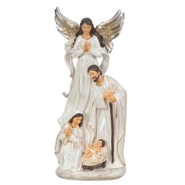 mucHome Holy Family Statue with Angel Figures in White 20.5 cm Height 9 cm Width Christmas Nativity Scene