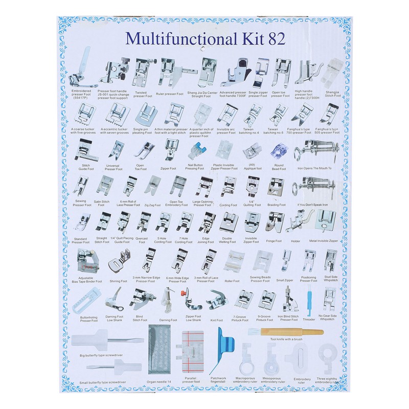 82Pcs Sewing Machine Presser Foot Set MultiFunction Specifications Accessories for