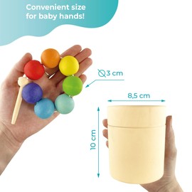 Ulanik Threading Game Beads and Pot, Montessori Toy from 3 Years, Baby Beads for Threading, Game for Counting and Sorting, Learning Colours - 7 Wooden Balls, Colourful