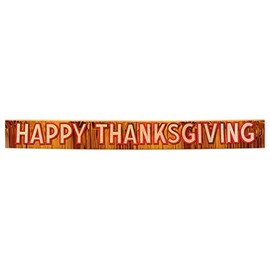 Metallic Happy Thanksgiving Banner (orange w/gold gltrd red ltrs) Party Accessory (1 count) (1/Pkg)