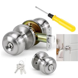 Keyed Entry Door Knob Set,1Pcs Stainless Steel Door Locks, Door Handles,Entrance Door Lock in Solid for Exterior and Interior Door Knob for Bedroom,Bathroom