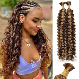 Ubinica P4/27 Deep Wave Braiding Human Hair 2 Bundles Total 100g 24 Inch Deep Wave Bulk Braiding Hair for Boho Braids