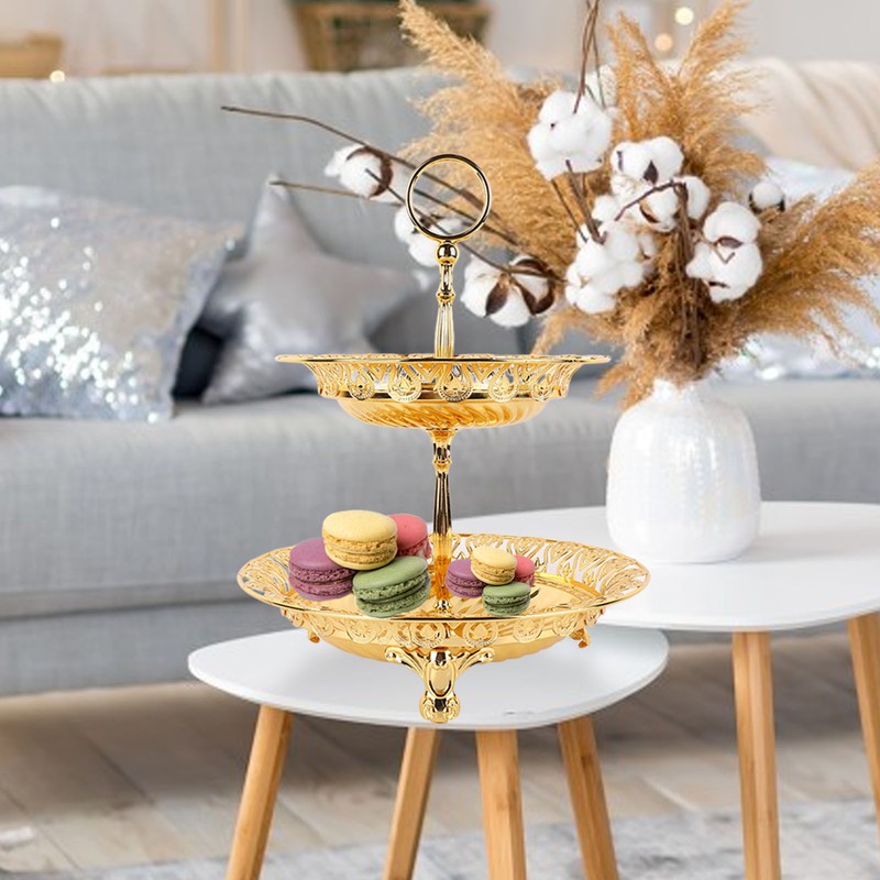 2 Tier Fruit Plate Metal Round Gold Plated Beautiful Cupcake