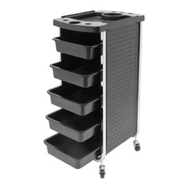 Carrito de salón de belleza, carrito de plástico con ruedas para estilista, carrito de almacenamiento de belleza con 5 cajones para peluquería, belleza, spa, tatuaje, negro