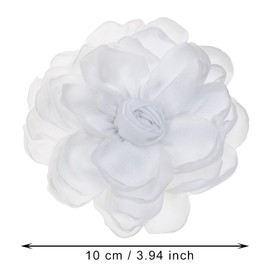 PPhtony Fabric Rose Flower Brooch Pin 4 Inch Large Handmade Satin Floral Lapel Pin for Women Girls Wedding Party Dance Dress Clothes Decoration (10 cm, White)