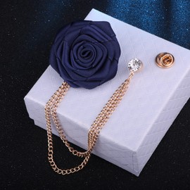 HOOLRZI Lapel Pin Bridegroom Wedding Brooches Cloth Art Hand-made Rose Flower Brooch Lapel Pin Badge Chain Men Suit Accessories