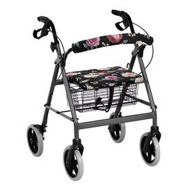Luarisgur Rose Seat Cover for Walkers for Seniors Floral Walker Seat Covers for Ladies Rollator Walker Accessories for Seniors Decorative Rollator Walker Seat and Backrest Covers Gifts