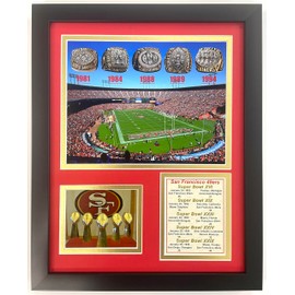 49ers Championship Rings | Collectible San Francisco Football Collage | SB Era Championships | Legends Never Die | Framed Double Matted Photo Collage | 12"x15" | (49ers Rings)