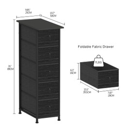 GiftGo Narrow Dresser Vertical Slim Dresser Chest of Drawers Skinny Storage Tower for Small Spaces Gaps Closet Bedroom Bathroom Small Fabric Drawer Unit (Charcoal Black, 5 Drawers)