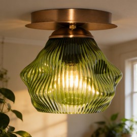 ZQLWLXYZD Bronze Flush Mount Ceiling Light,Kitchen Ceiling Light,Green Glass Vintage Light,6''Laundry Room Light Fixtures,Art Deco Foyer Lighting Fixtures(Flower)