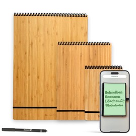 BAMBOOK Notepad - Bamboo Wood Hardcover - A4 - Blank, Reusable Notebook, Notepad, Reusable Notebook