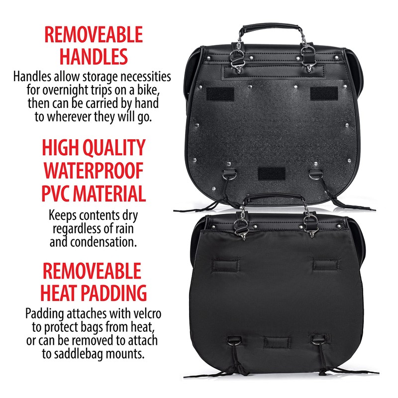 Diamond Plate Heavy Duty Waterproof PVC with Studs Motorcycle Saddlebag