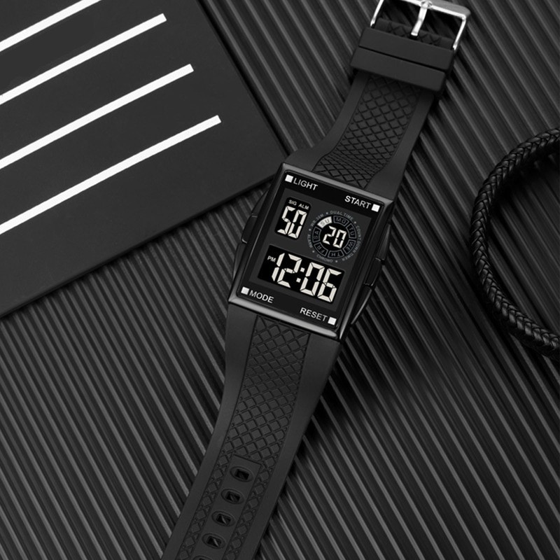 Digital Sport Watch Waterproof Stopwatch PU Leather Strap LED Luminous