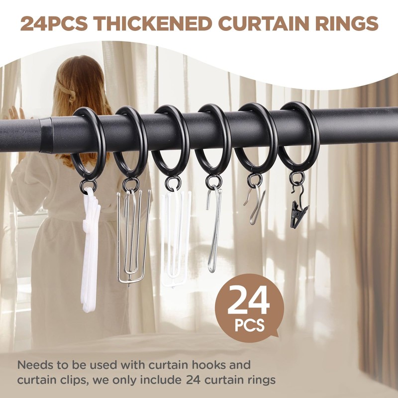 24 PCS Curtain Rings, 2 Inch Thickened Curtain Rings Metal