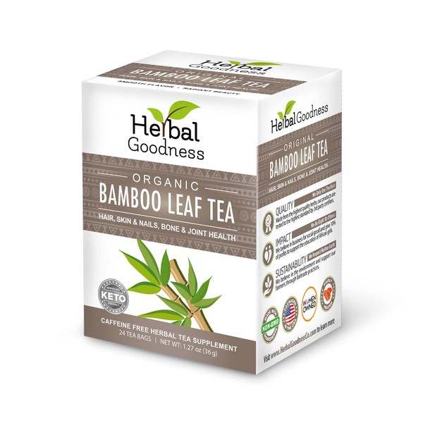 Bamboo Extract for Hair Growth - Tea Organic Hair Skin and Nail Vitamins Natural Silica & Collagen Supplements 24ct box Herbal Goodness