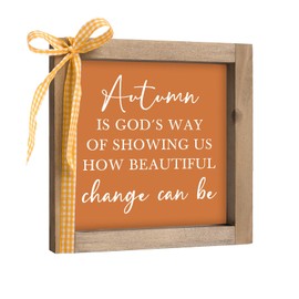 DIYOOHOMY Autumn Sign Wooden Plaque - Rustic Orange Inspirational Quotes Wall Art - 15.2 cm Thanksgiving Decorations for Home Table Tiered Tray Kitchen Office Desk Decor
