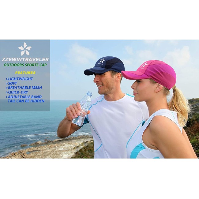ZZEWINTRAVELER Quick Dry Cap Running Hats Lightweight Breathable Soft Adjustable Outdoor Sports Hat for Men Women 