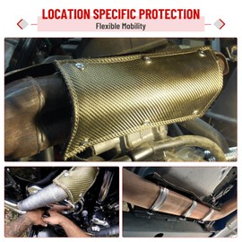 Heat Protection Tape Exhaust Heat Protection Mat 30 x 15 cm Titanium Exhaust Tape Heat Shield with Hose Clamp for Car Motorcycle Exhaust