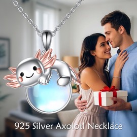 VONALA Axolotl Necklace for Women 925 Sterling Silver Moonstone Pendant Axolotl Jewelry Animal Birthday Gifts for Her 18''-20''