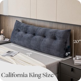 ZOEMO Large Bolster Triangular Headboard Wedge Backrest Positioning Support Bed Rest Reading Pillows Headboard Wedge Pillows for Day Bed Bunk Bed with Removable Cover, California King(71x8x20 Inches)
