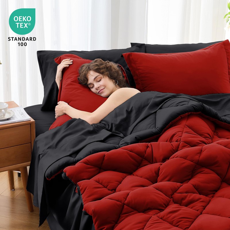 MUXHOMO 7 Pieces Queen Comforter Set, Reversible Bed in a