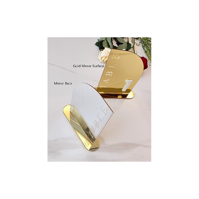 Números de mesa acrílico con espejo semiarqueado dorado para bodas