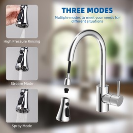 Hibbent Pull Down Kitchen Faucet Head Replacement, 3-Function Kitchen Faucet Head Sink Spray Nozzle with 15 Adapters Compatible with Moen, American Standard, Delta, Kohler Faucets, Chrome