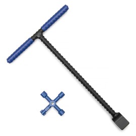 Topnix Water Meter Key Wrench 12 inch - Heavy Duty Enforced Steel Shut Off Tool with T-Style Handle for Curb and Main Water Valve - 4 Way Utility Key included