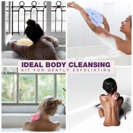 3 Pieces Exfoliating Washcloth Towel African Net Sponge Japanese Washcloth Exfoliating Sponge Loofah Exfoliating Body for Body Exfoliation(Pink,Blue,Green)