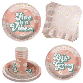 Five is a Vibe Groovy - Juego de platos y servilletas para fiesta de 5º cumpleaños