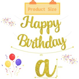 Happy Birthday Banner for Birthday Party Decorations, 10 Feet Glitter Gold Happy Birthday Banner,Birthday Party Supplies Garland Decorations Boy/Girl Birthday Signs Nursery Hanging Decor