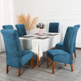 CMAKER Velvet Dining Chair Covers, Stretch Large Chair Slipcover, Spandex High Back Chairs Cover Elastic Washable Removable XL Chair Protector,Set of ２,Teal