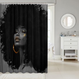 African Style American Woman Shower Curtain,Afro Pretty Princess Bathroom Curtain,Black Cute Girls Waterproof Curtain Kids Girls Teens Room Decor Fashion Beauty Style Bath Curtain,12Hooks,72"Wx72" L