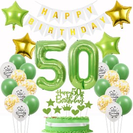 Deko 50. Geburtstag Mann Frauen Grün gold,Geburtstagsdeko 50 jahre Frau Grün Luftballons 50 Geburtstag Männer dekoration Grün,ballon 50. Geburtstag deko Frauen Grün Tortendeko 50 Geburtstag Frau