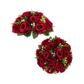 BLOSMON Bolas de Flores para Bodas y Rosas: 2 Bolas de Flores Falsas carmesíes, decoración de arreglos Florales Artificiales, Ramo de Flores de Rosas para Fiestas en el hogar, decoración de Mesa