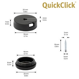 Wagner QuickClick® Plastic Furniture Gliders Chair Glides Set of 4 for Screwing on - 4 x Base + Screw + Sliding Insert Interchangeable - Plastic Black - Diameter 20 mm - Made in DE - 15830100