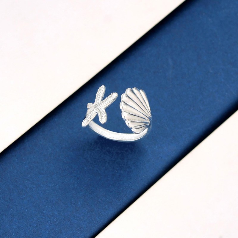 TACBSP Shell Starfish Ring for Women Opening Seashell Ring Adjustable