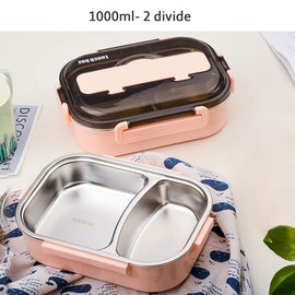amropi Bento Box Stainless Steel Lunch Containers 2/3/4/5 Compartment Food Storage with Chopsticks and Spoon (Pink, 2 Compartment)