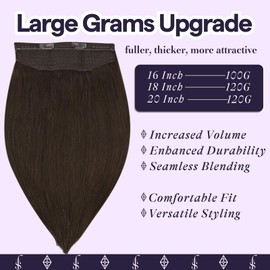 Fshine One Piece Wire Hair Extensions Real Human Hair Color 2 Darkest Brown Secret Wire Hairpiece 18 Inch Brown Fishing Line Hair Extensions Clip ins 120G