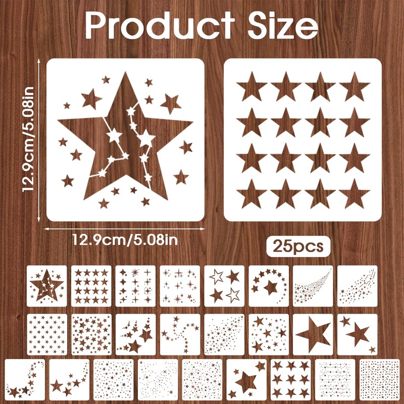 25Pcs Star Stencils for Painting, Reusable Stencils for Crafts