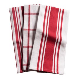 KAF Home Centerband/Basketweave/Windowpane - Set of 3 Kitchen towel (Cherry)