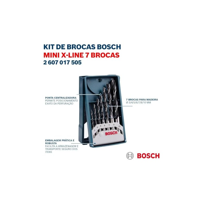 Bosch Juego de Brocas Madera Bosch Mini X-Line 3-10mm 7